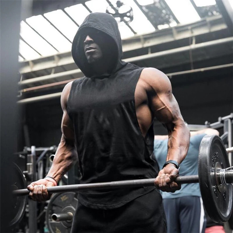 Plain Mens Gym Tank Top Hoodies Fitness Sleeveless Hooded T Shirt Cut Off Sports Singlets Bodybuilding Stringer Muscle Vest 250513