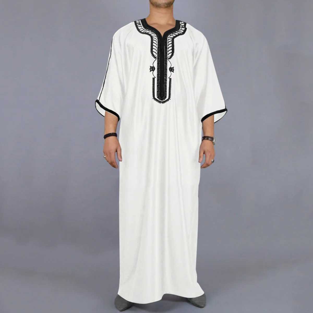 Arab Long Robe Islam Kaftan Muslim Eid Men Moroccan Dubai Caftan Embroidered Loose Breathable Abaya Jalabiya Thobe Summer 2024 X250514