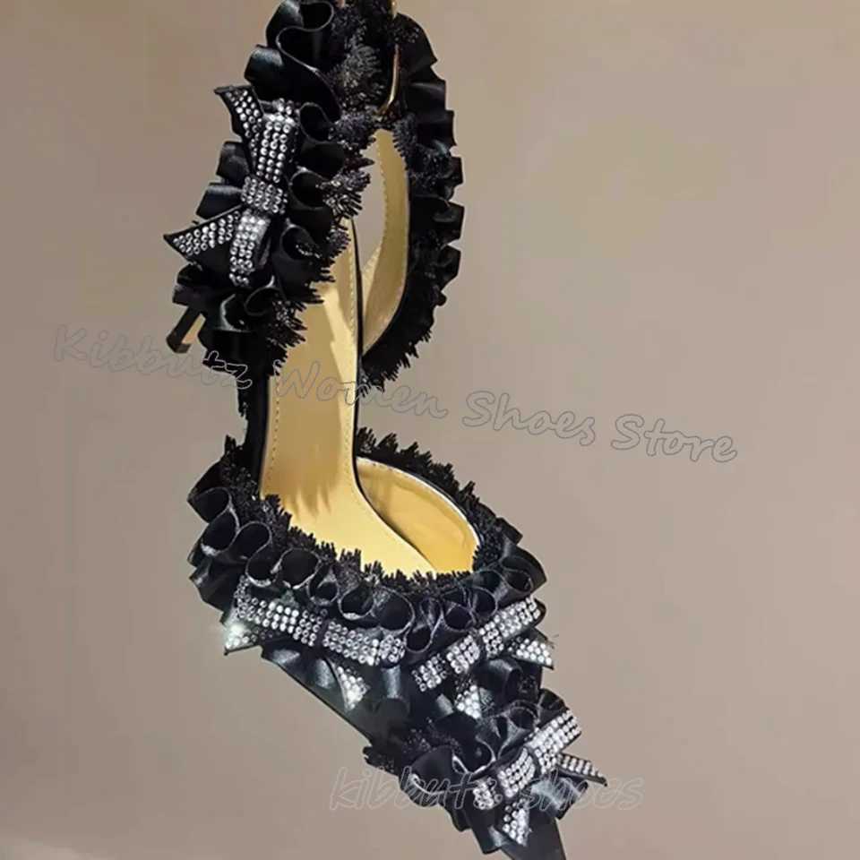 Sexy Lace Sandals Crystal Stiletto Heel Butterfly-Knot Wedding Party Women Shoes Fashion Elegant Sweet Luxury Solid Color Newest W250514