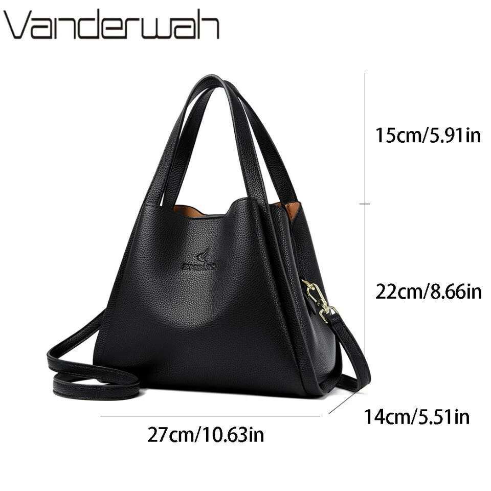 VANDERWAH Genuine Brand Soft Leather Top-Handle Bags Female Handbags Women Shoulder Crossbody Totes Messenger Bag 3 Layer Sac
