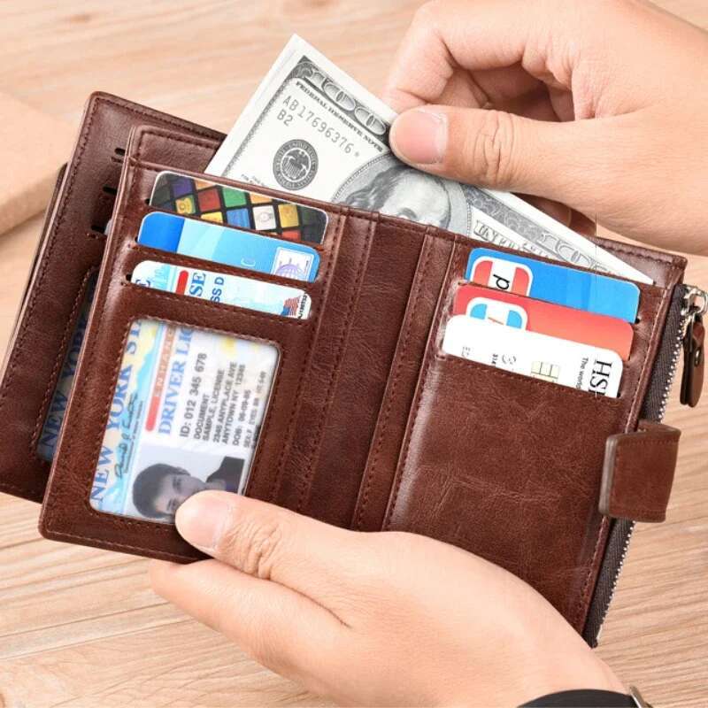 Fashion Men's Coin Purse RFID Blocking Man PU Leather Zipper Business Card Holder Money Bag Wallet for Male