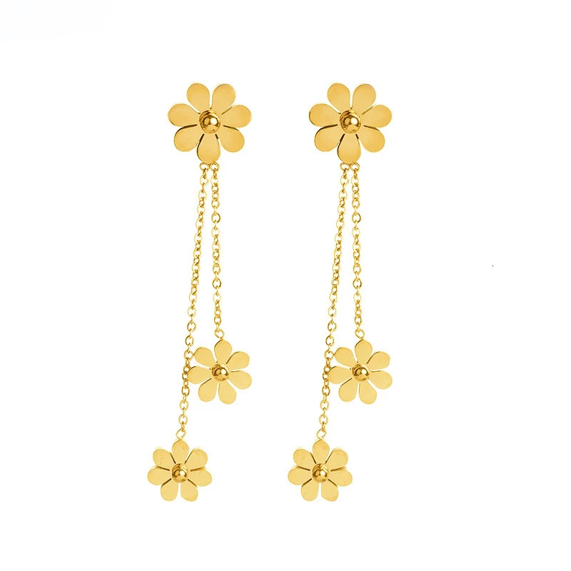 316L Stainless Steel Fashion Upscale Jewelry Sweet Daisy Flowers Studs Piercing Charm Chain Tassel Drop Earrings For Women 250513