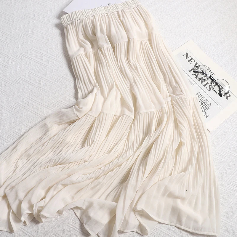 Womens Elastic Waist Covering Flesh Slimming Aline Skirt With Sense Sagging Half Length Gentle Elegant Pleated 250514