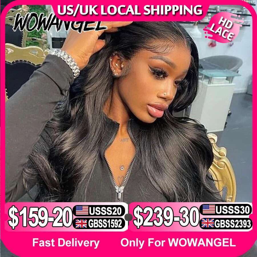 Wow Angel 250% Density 13X6 Front Body Wave Melt Skins 13X4 HD Lace Full Frontal Wig Human Hair Wigs Pre Plucked