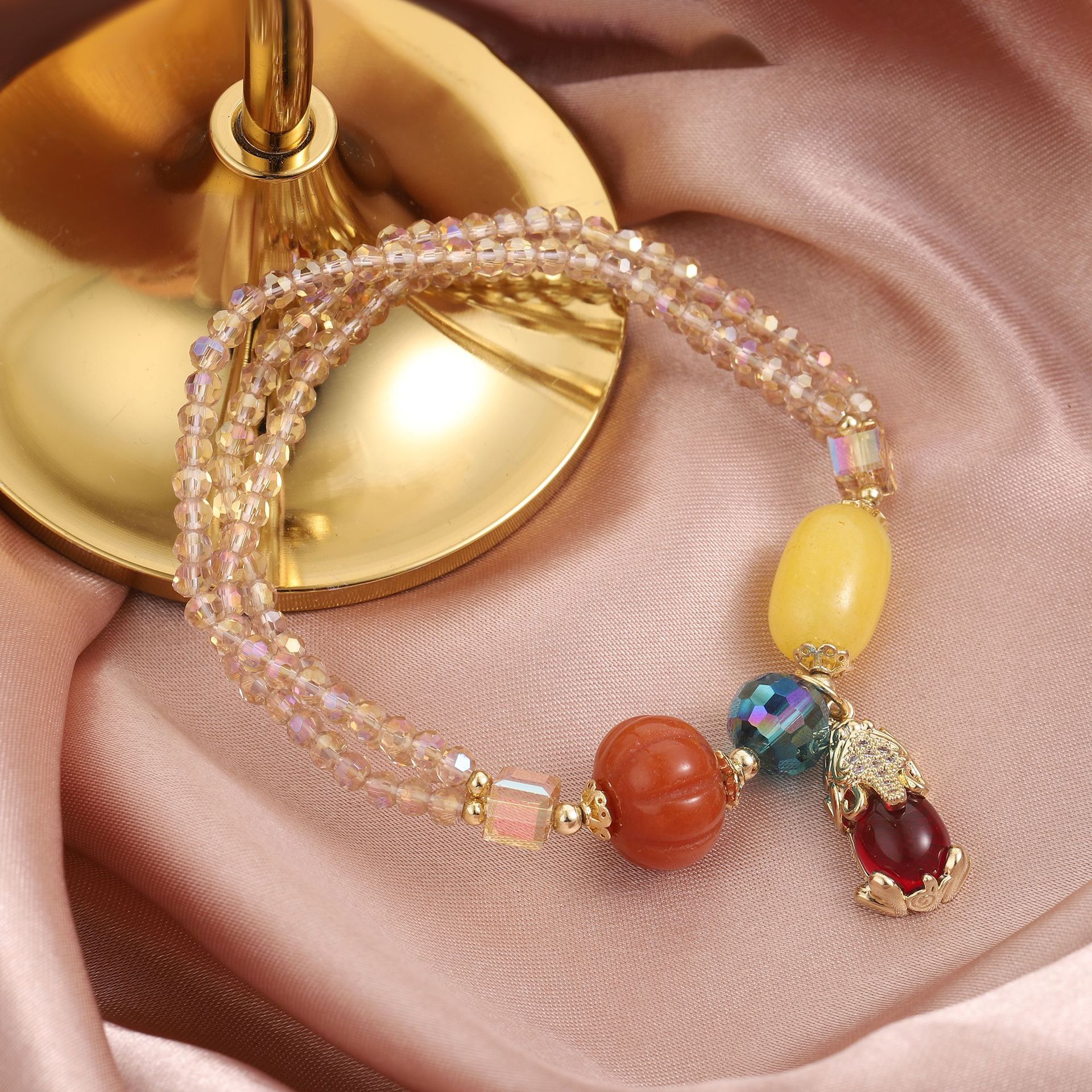 Direct creative combination women's three-layer tourmaline crystal bracelet, fashionable ethnic style and temperament bracelet