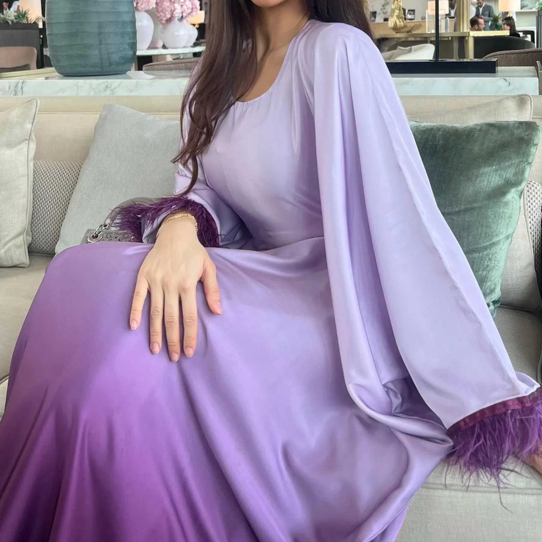 Ramadan Feather Abayas for Women Satin Modest Muslim Dress Eid Djellaba Islam Jalabiya Ka Caftan Marocain Femme Dubai Abaya X250514