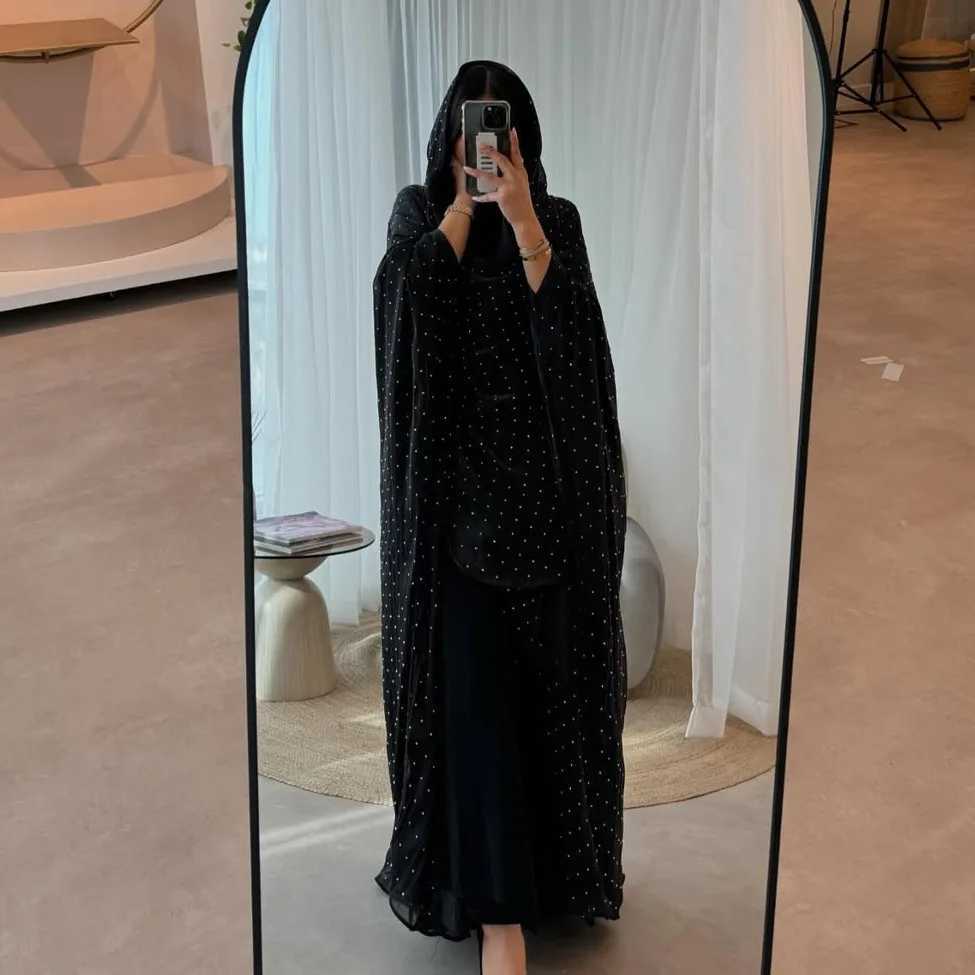 Dubai Open Front Abaya Hijab Dress Kimono Diamonds Muslim Women Kaftan Caftan Femme Robe Islam Jalabiya Arabic Clothing Vestidos X250514