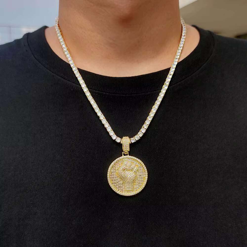 Hip Hop Iced Gold Plated Fist Coin Pendant Necklace