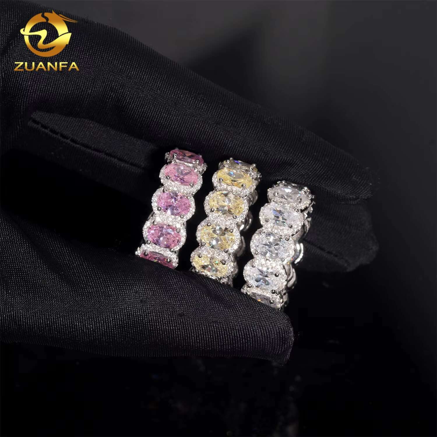 Fashion Moissanite Diamond Engagement Rings Eternity Hoop Ring Oval Cut Diamond 925 Sterling Silver Iced Out Ring