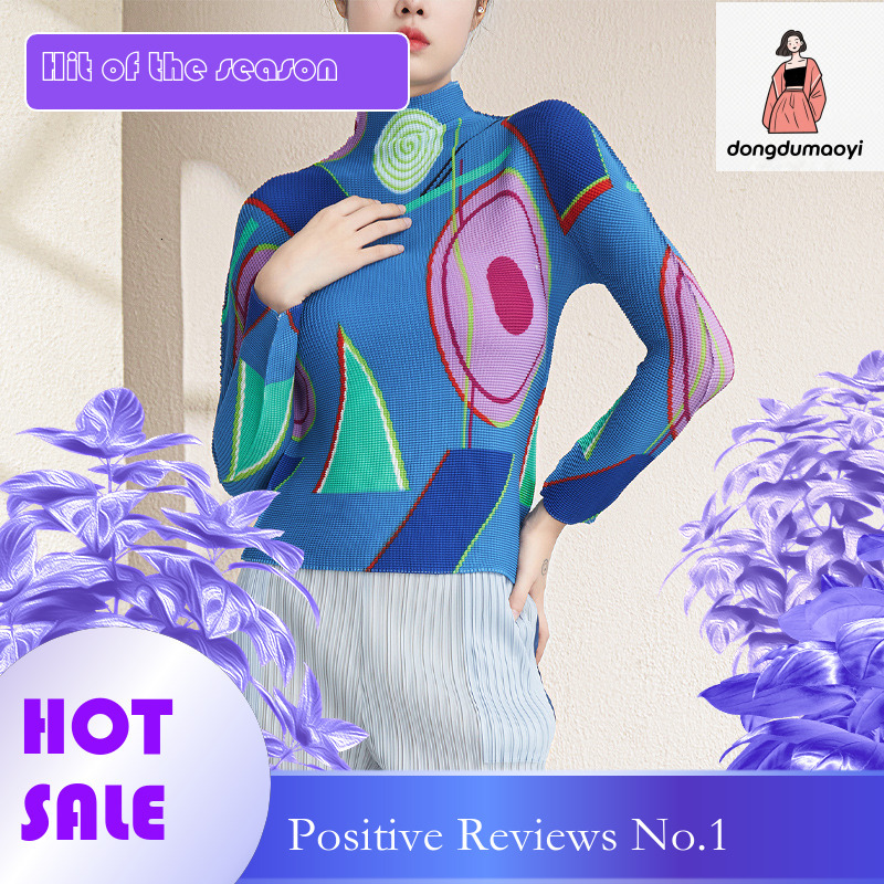 dongdumaoyi Miyake Half High Neck T-shirt for Women 2024 Spring and Autumn New Style Large Fold Casual Interior Top Long Sleeve Bottom Shirt