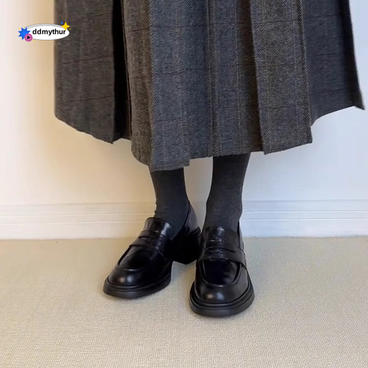Sheepskin Edition~New Thick soled and Coarse Heel Le Fu for Women, Round Head Single Shoes, Genuine Leather Commuter Shoes ddmythur