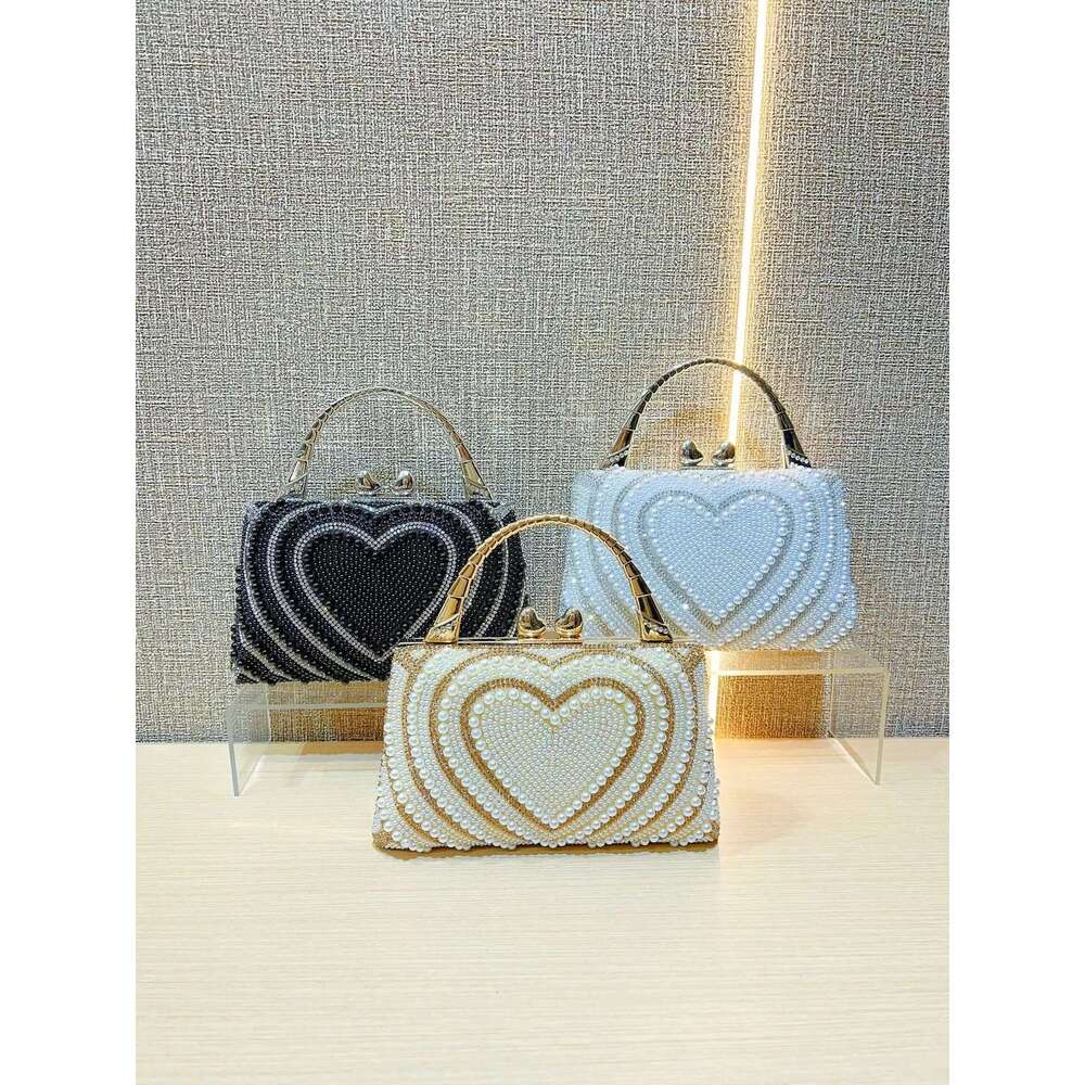 Fashion Pearl Beaded Women's Handbag Glitter Shiny Rhinestones Dia Evening Wedding Party Clutch Purse Crossbody Bag
