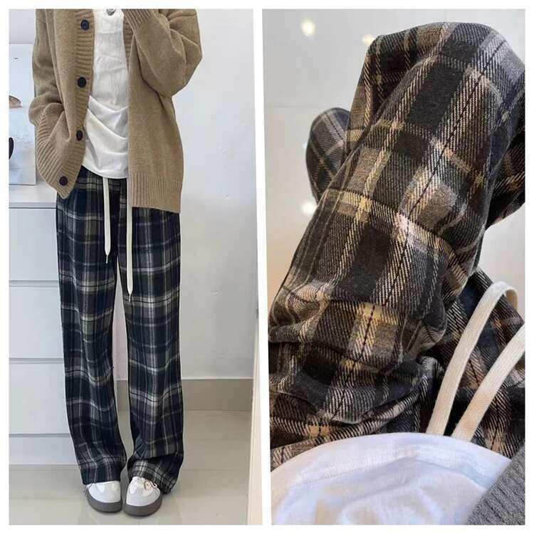 Plus Size Thicken Veet Women Winter New Arrivals High Elastic Waist Plaid Ladies Trousers Vintage Pants Female