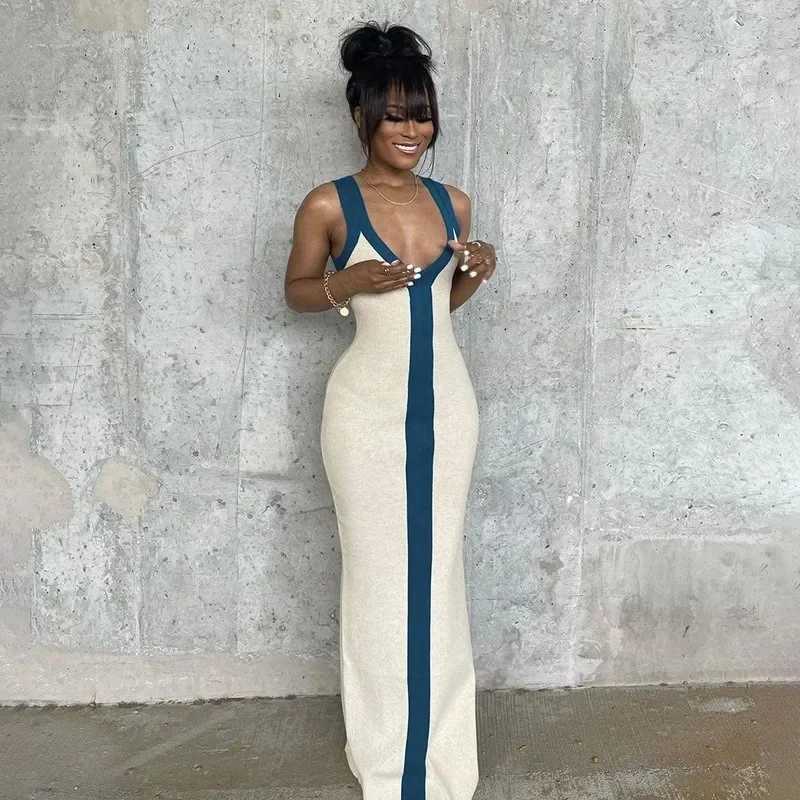 2025 Y2K INS Clothes Elegant Strap Sleeveless High Waist Slit Bodycon Evening Dress Sexy V Neck Corset Party Dress for WomenXJ250514