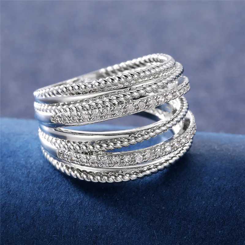 925 Sterling Silver Multiple Row Rings Shiny CZ Metallic OL Style Off La Versatile Finger Rings for Women Fashion JewelryXJ250514