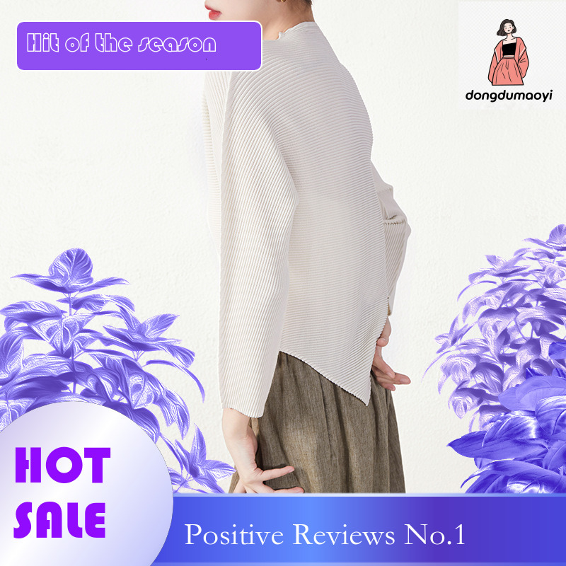 dongdumaoyi Miyake long sleeved t-shirt for women in spring autumn, irregular hem with pleated base, stylish and unique top