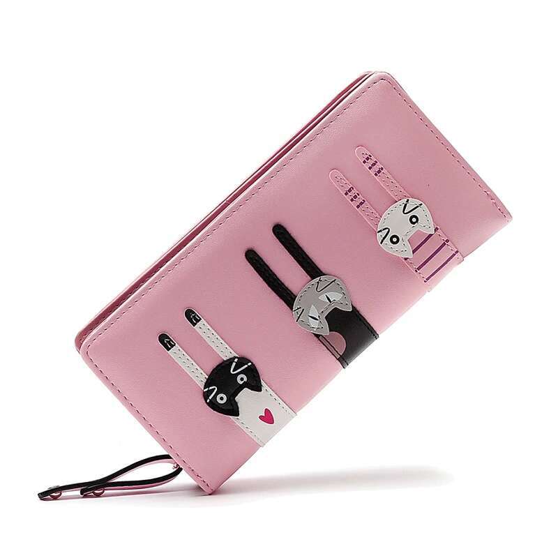 Funny Kitten Design Women Long Wallet PU Leather Cute Cartoon Cats Girls Zipper Purse Ladies ID Bank Card Holder Clutch Bag