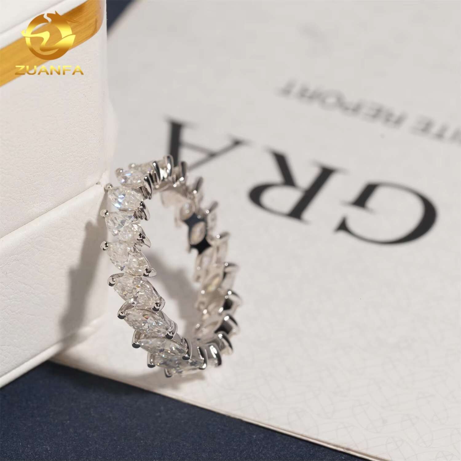 Pass Diamond Tester 925 Sterling Silver Marquise Hip Hop Eternity Band Moissanite Diamond Ring