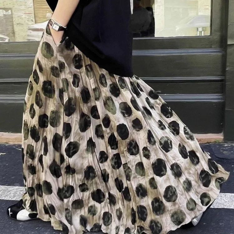 Elegant Green Dot Skirt Women Vintage High Waisted Holiday Beach A Line Skinny Print Tie Dye Pretty Style 250514