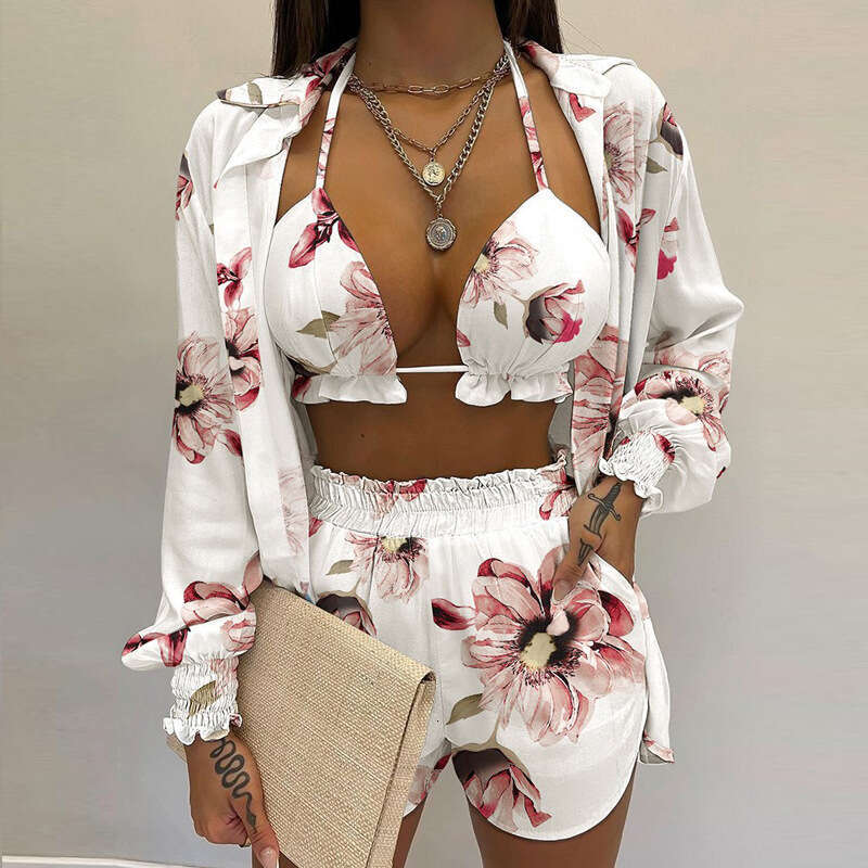 2025 New Sexy Womens Solid Color Shorts Fashion Three Piece Set Washable Show Thinness High Elasticity Solid Versatile Ventilation New Product New Arr