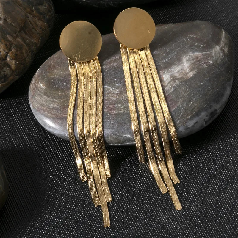 Stainless Steel Earring Fashion Geometric Long Tassel Chain Drop Earrings for Women Minimalism Dangle Earings Kpop Jewelry 250513