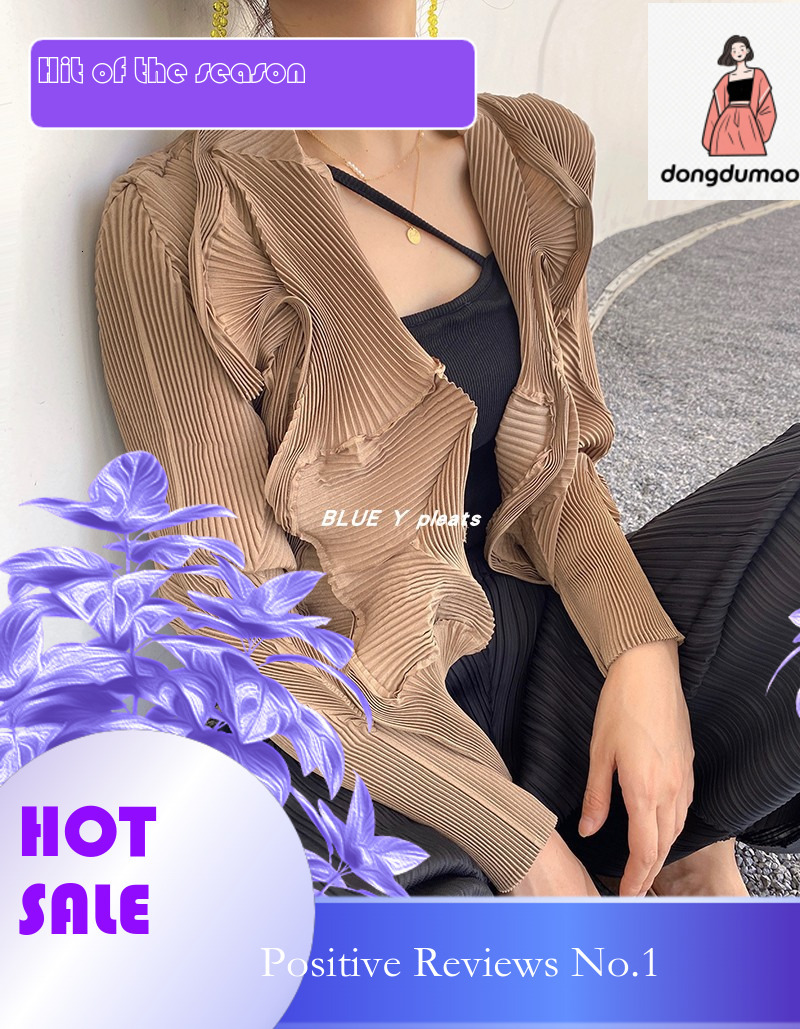 dongdumaoyi Mainline pleated female niche handmade flower bud elegant Miyake short coat cardigan solid color commuting long sleeved shirt