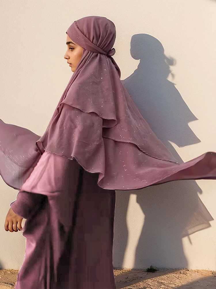 2025 New Shimmer Eid Djellaba Dress Muslim Womens Prayer Abaya with Khimar Turkish Jalabiya Islamic Hijab Ramadan Luxury Kaftan X250514