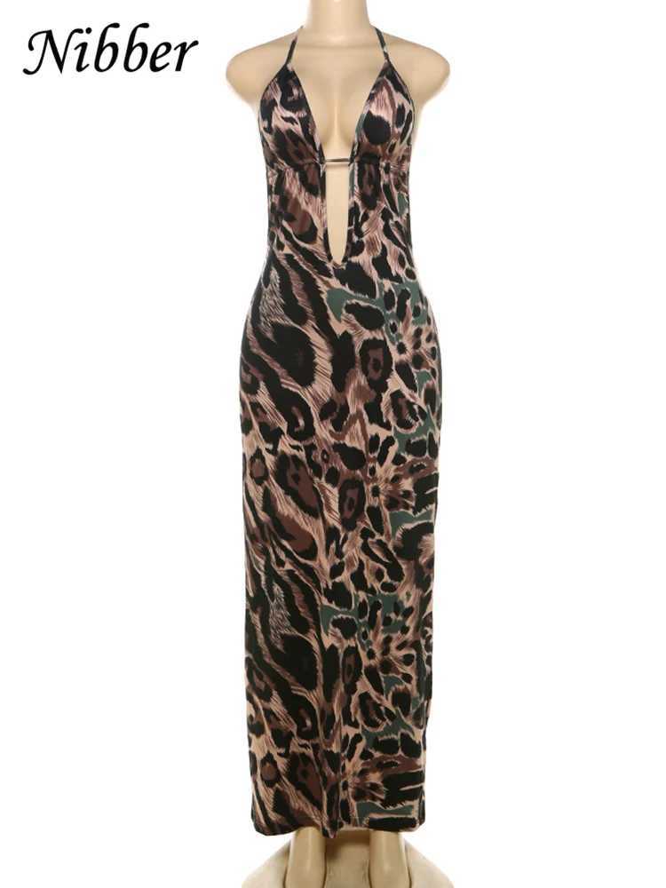 Nibber Leopard Print Dress Women Summer Backless Skinny Elastic Halter Coquette Midnight Skinny Elastic Club Dresses BodyconXJ250514