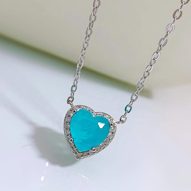 Choucong 2025 Sweet Cute Heart Pendant Luxury Jewelry Real 100% 925 Sterling Silver Paraiba Pave White Sapphire Women Wedding Clavicle Necklace For Lo