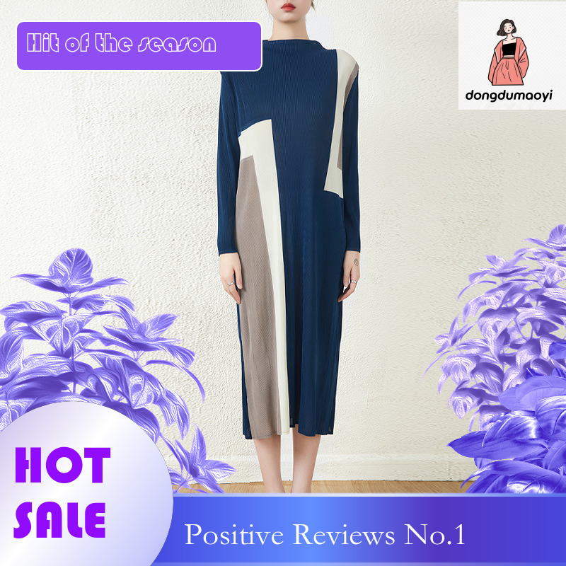 dongdumaoyi Straight pleated dress sleeved new Miyake high end feeling slim fit and slimming temperament base long skirt