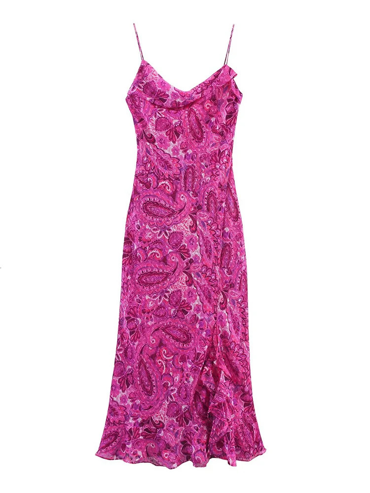 TFMLN Women Elegant Thin Sling Dress with Back Tie Up Backless n Long Dresses Summer Female Printed Beachwear 250514