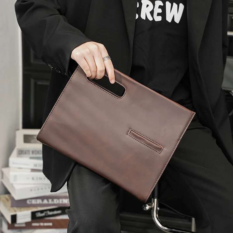 Clutch For Men Crazy Horse Leather Vintage Fashion Business Square Hand Porter Briefcase Designer Shoulder Crossbody Bag