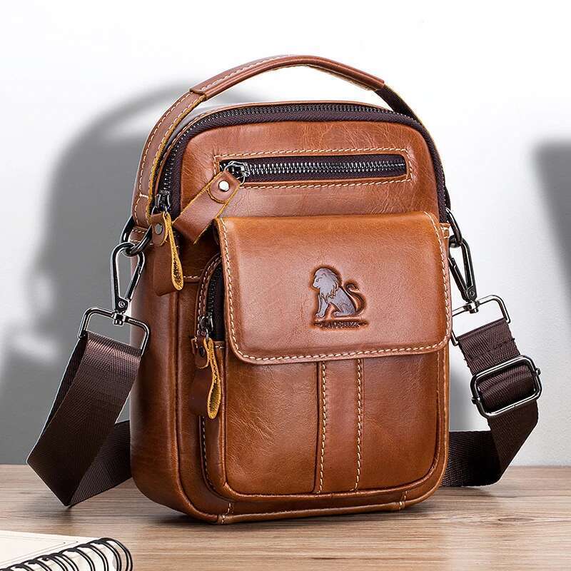 Men's Single Shoulder Crossbody With Top Layer Cowhide Casual Retro Multifunctional Small And Medium-Sized Bag