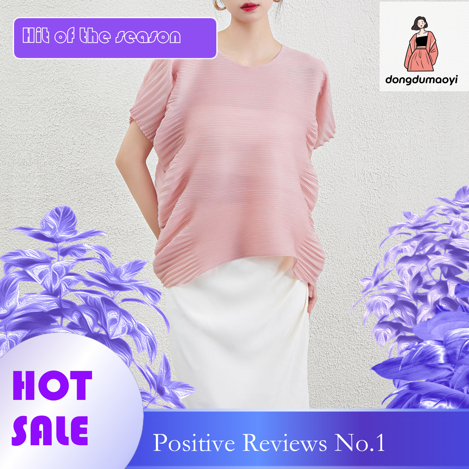 dongdumaoyi Miyake irregular loose top women's plus size summer new item fat mm slimming bat sleeves cover belly short sleeved T-shirt