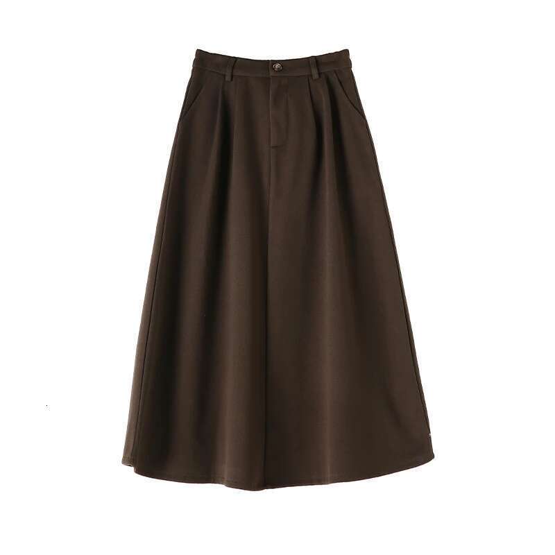 High Woolen Long Autumn Winter Plus Size Clothing Elastic Waist A Line Brown Or Black Skirt Women
