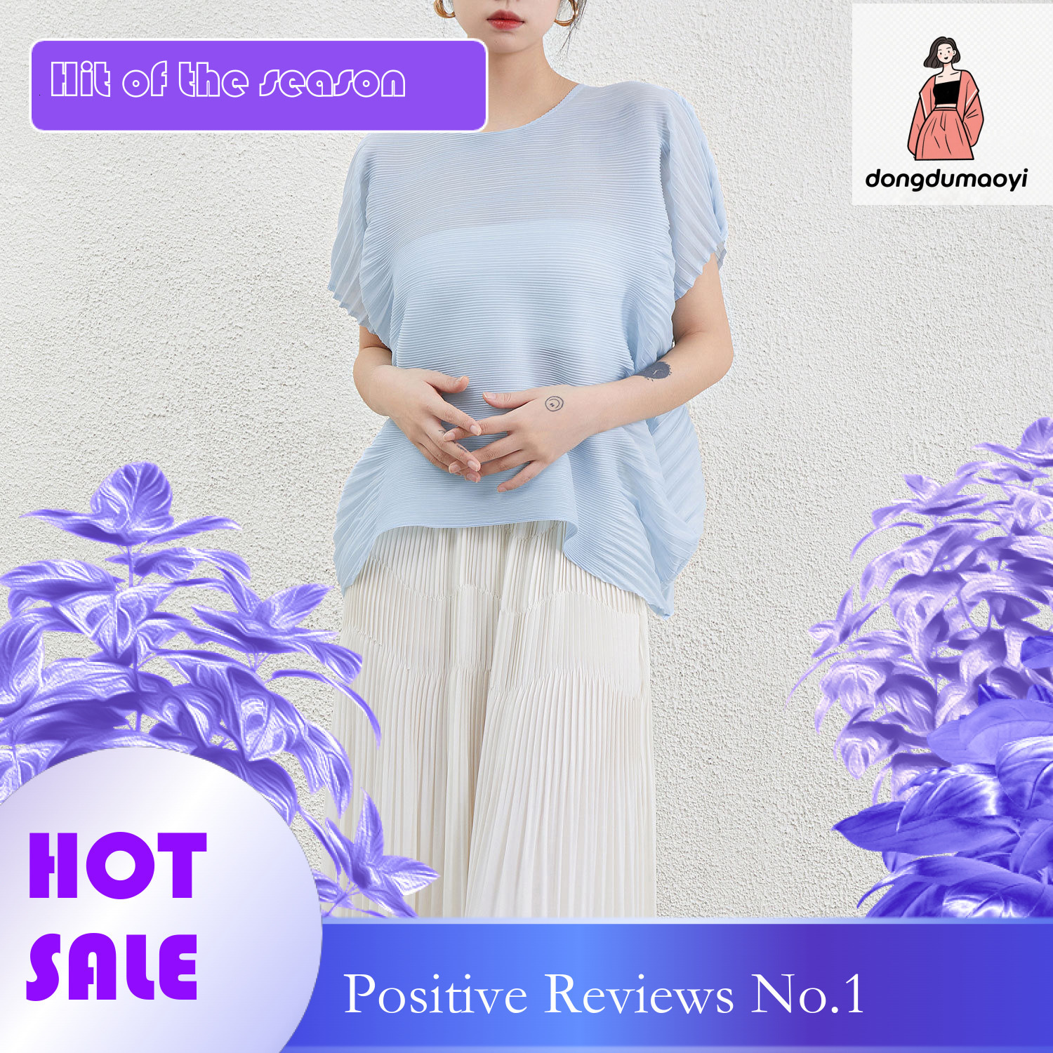 dongdumaoyi Miyake irregular loose top women's plus size summer new item fat mm slimming bat sleeves cover belly short sleeved T-shirt