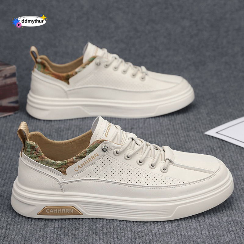Spring new low top thick soled board trendy student leather casual white live broadcast versatile sports men's shoes ddmythur