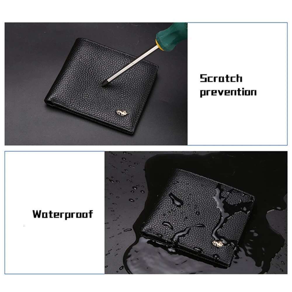 BISON DENIM 100% Cow Leather Small Men Bifold Credit Card Holder Wallet RFID Blocking Purse Best Gift Male Pocket Bag