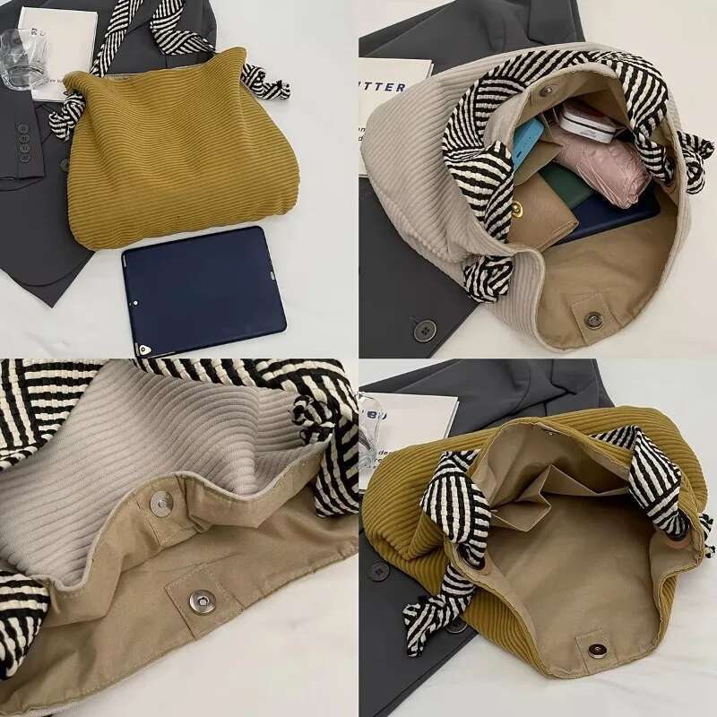 New Soft Wide Strap Veet Fabric Handbag, Fashion Casual Single Shoulder Bag, Preferred Style corduroy Women Bag