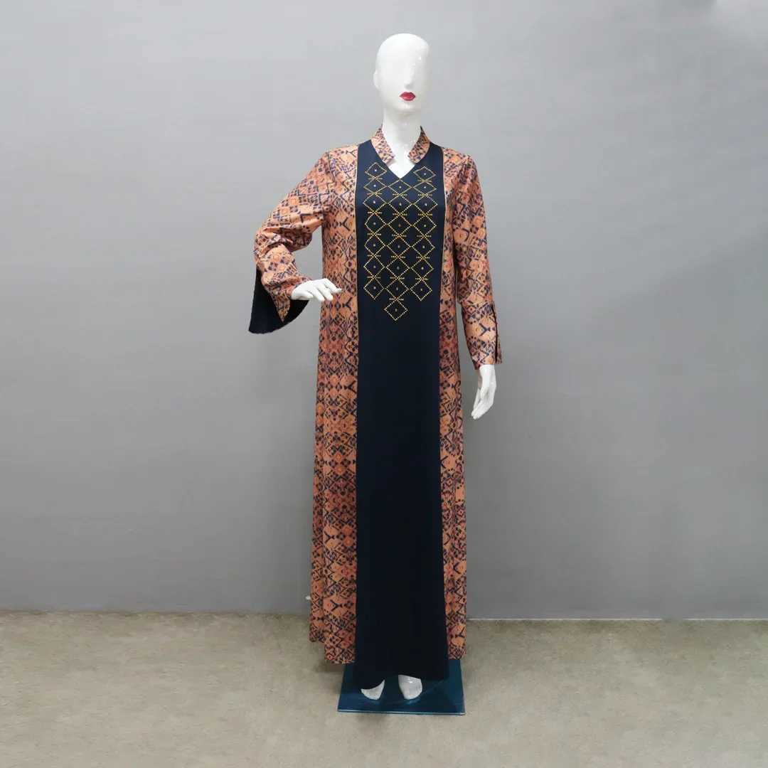 Printing Diamond Casual Arabian Dubai Abaya Nation Robe Fashion Muslim Dress Women Party Holiday Long Slve Daily Dress Vestido X250514