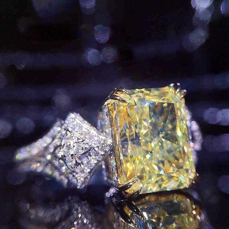 925 Sterling Silver Yellow Cubic Zirconia Square Stone Womens Ring Wedding Ceremony Party Finger Accories Statement JewelryXJ250514