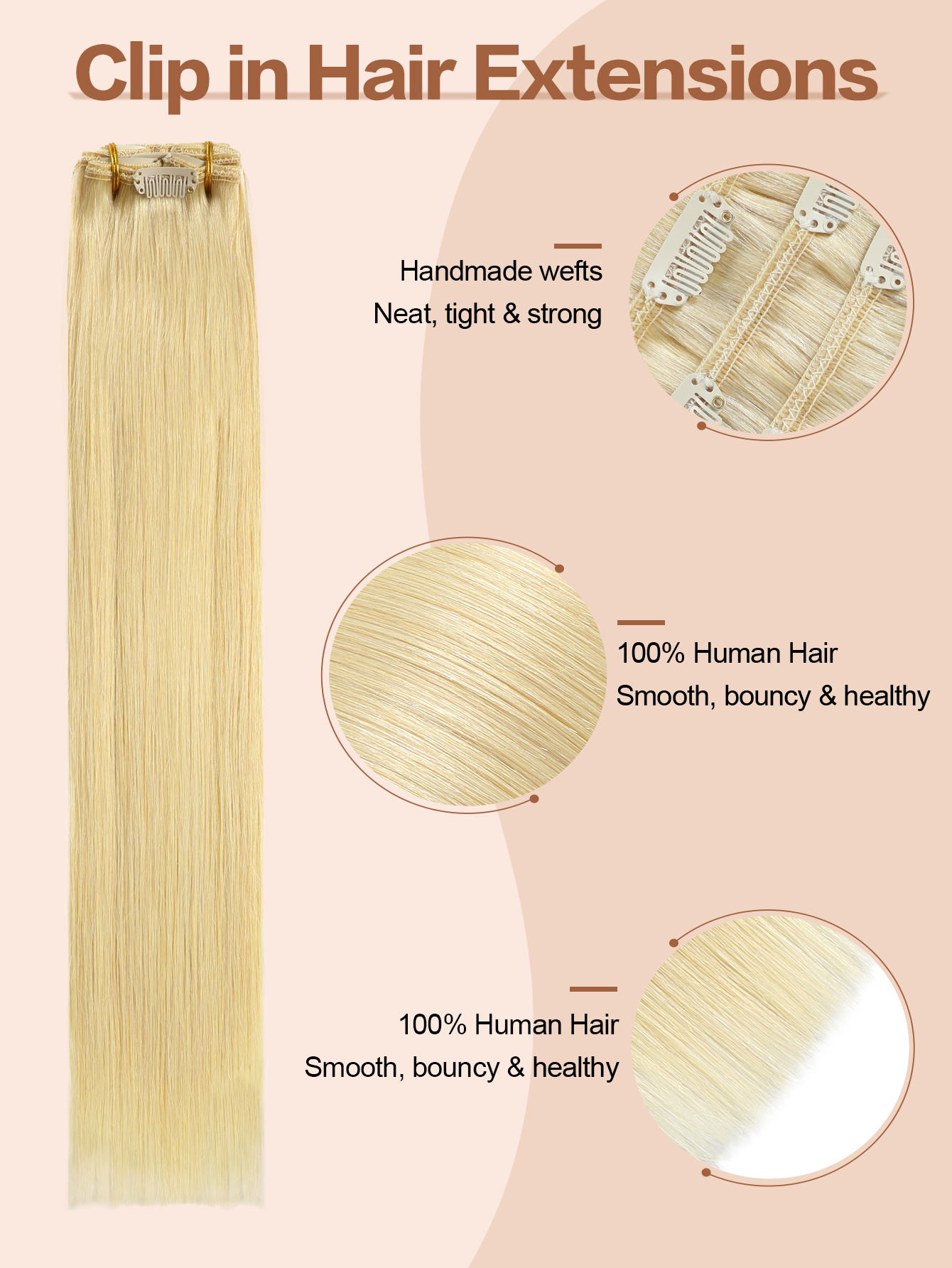ViBESHiFT 14-20 Inch Hair Extensions Hair bundle Hair piece 100% Remy Human Hair Handmade Clip In Hair Extensions 7pcs 16 Clips Natural Styling for Wo