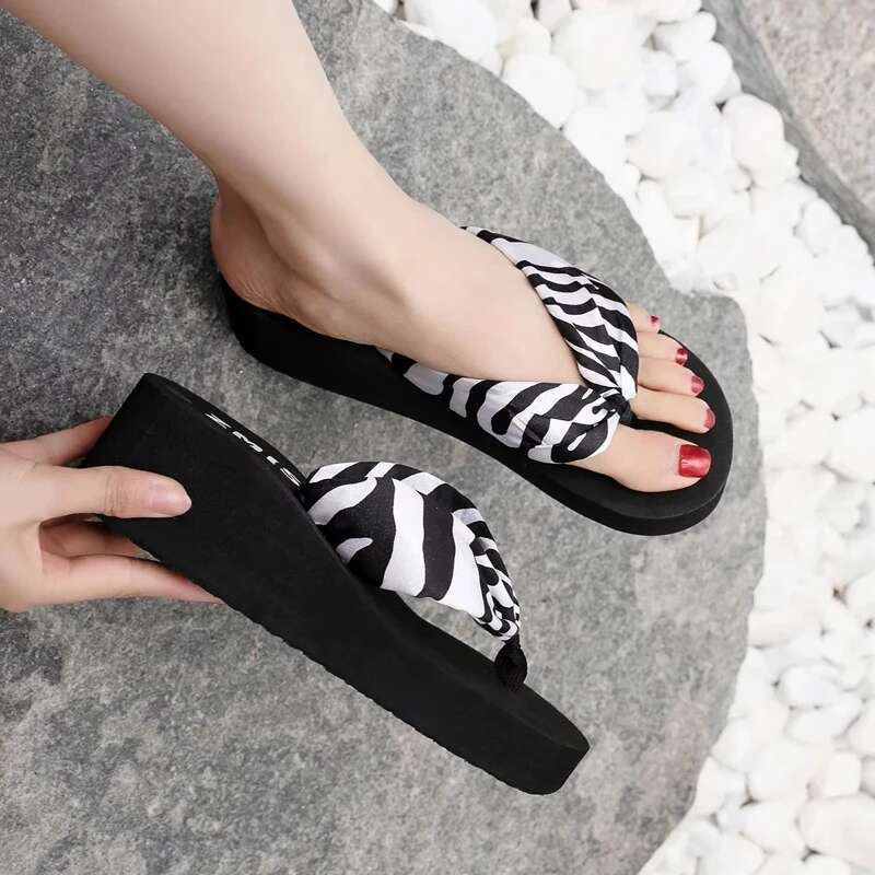 Women Home Slippers Zebra Veins Ladies Wedges Flip-p Outdoor Casual Shoes Summer Platform Unisex Female Light Sandals Sides
