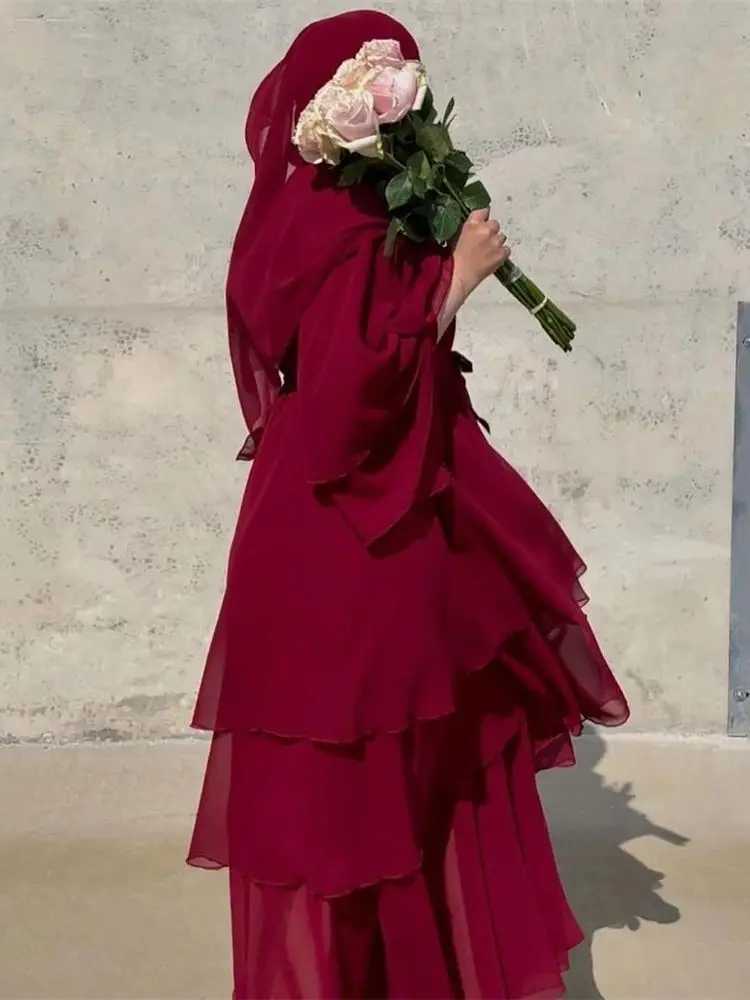 Summer Open Chiffon Khimar Kimono Abaya Dubai Luxury 2024 Muslim Sets Modest Kaftan Hijab Dresses For Women Islam Ka Damen X250514