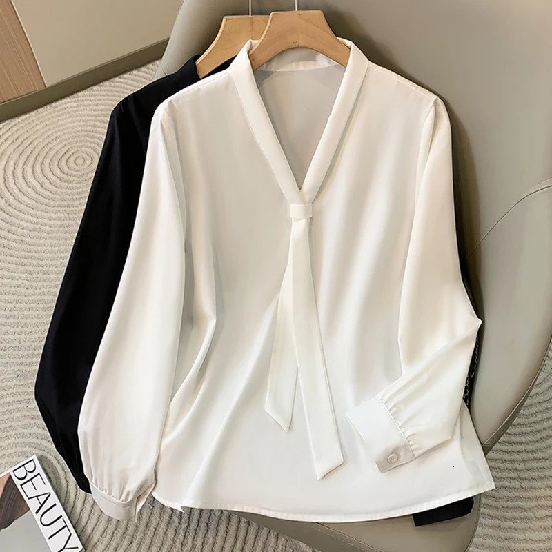 Plus Size Chiffon Shirt Blouse Women Spring Long Sleeve Lady Office Black Or White Large L4XL 250514