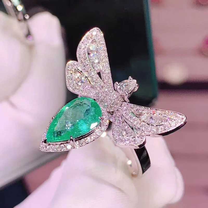 S925 Sterling Silver Color Big Bling Zircon Stone Dragonfly Rings for Women Wedding Engagement Fashion Jewelry giftXJ250514