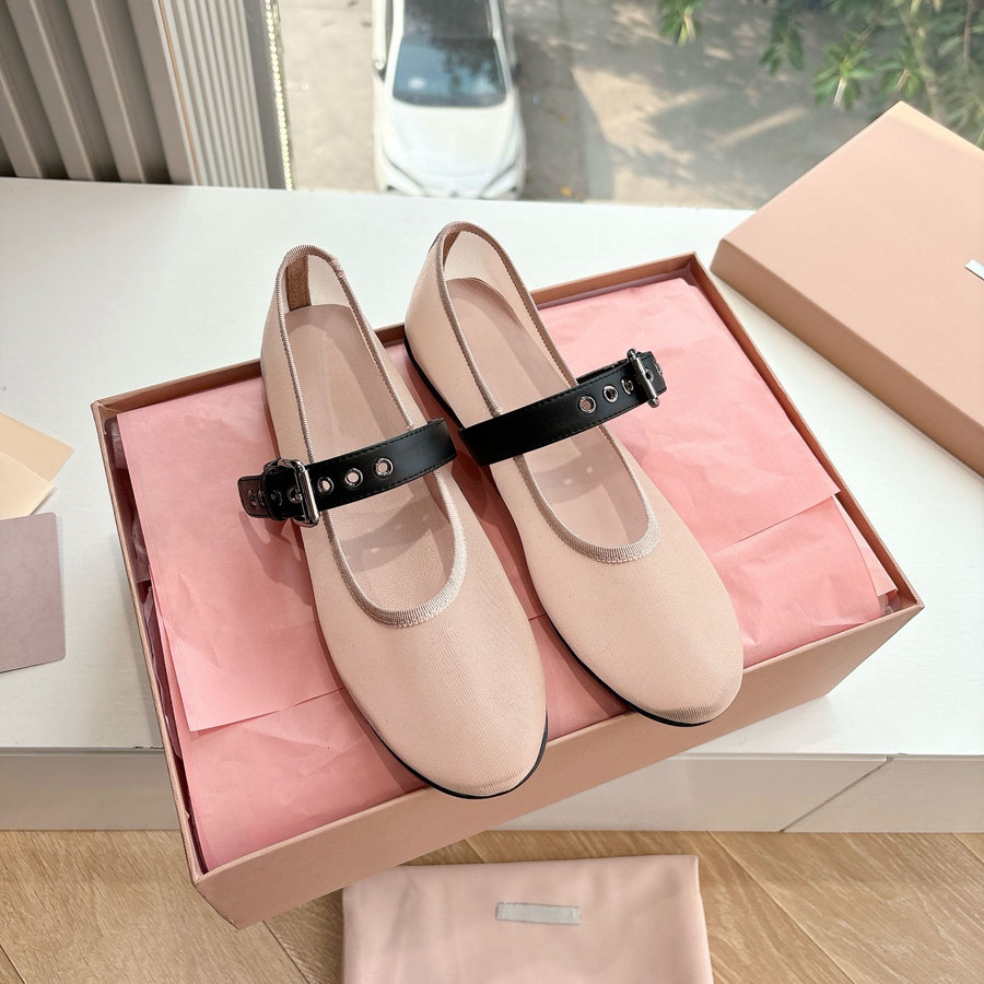 Luxury ballet flat top quality Round-toed Mesh Ballet Mary Jane with strap loafer for womens mesh buckle flats Dress designer shoe woman Flat Walking Vacation shoes