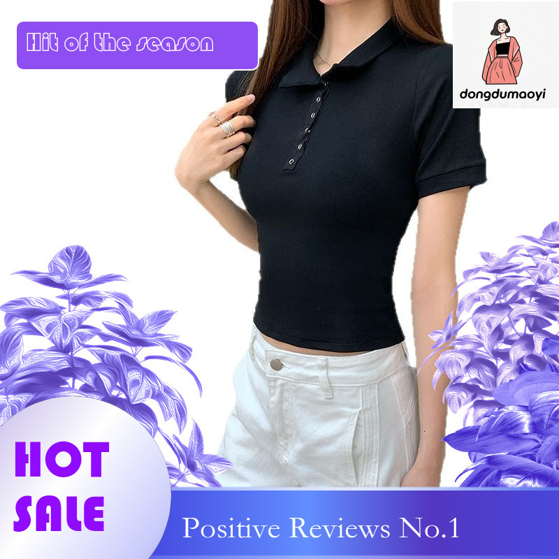 dongdumaoyi White women's sleeved summer new fashion polo collar short top with internet famous tight fitting T-shirt inside