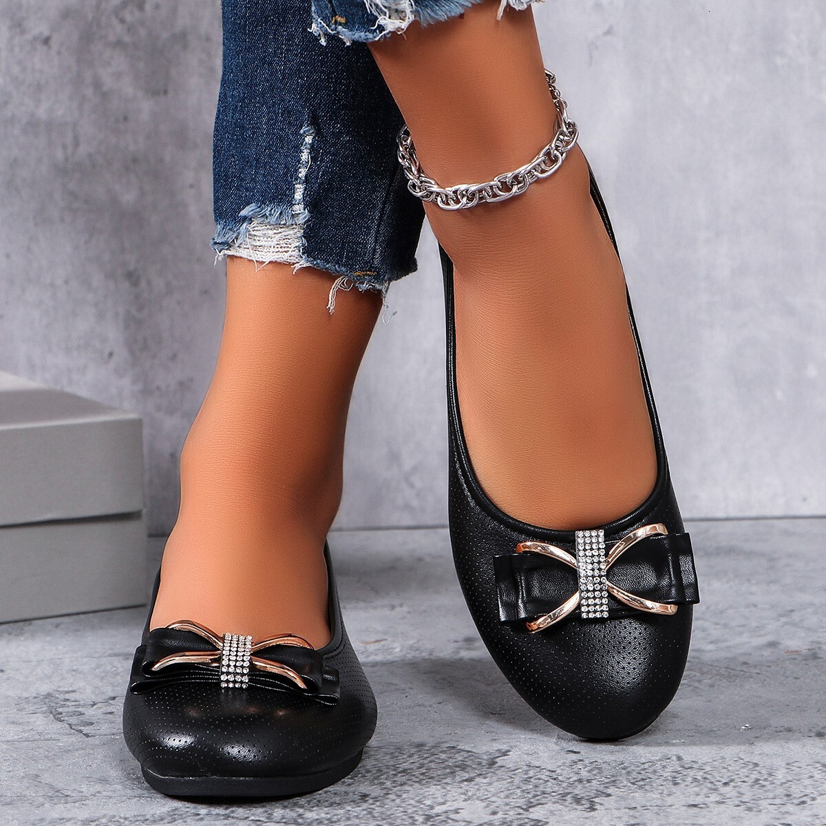 Water Diamond Bow Casual For Women Spring Summer New Korean Casual Shoes Edition Large Flat Bottom Shallow Mouth Outerwear Single Shoes Ddmysaturn