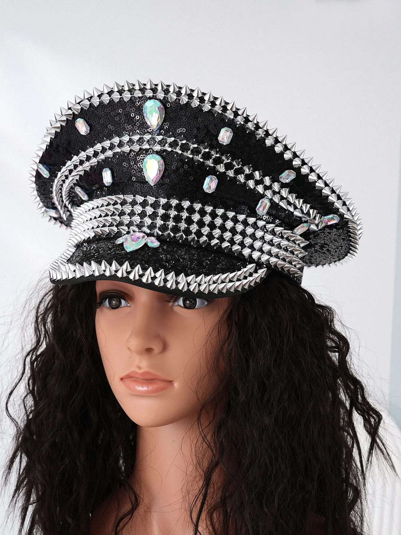 Fashionable rhinestone womens studded rivet party ball hat in one size fits all cool punk style 250513